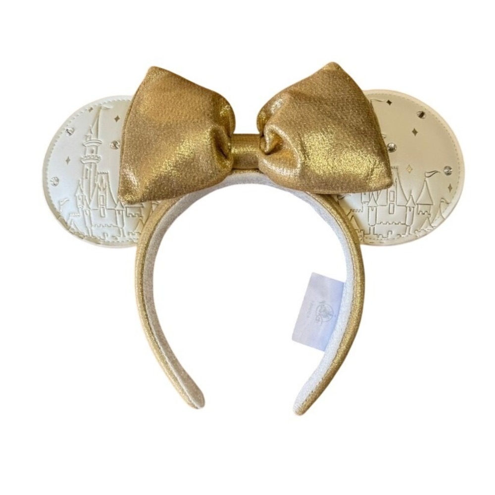 DISNEY PARKS Minnie Ears Headband Castle 2026 Gold Cream EUC Disney World